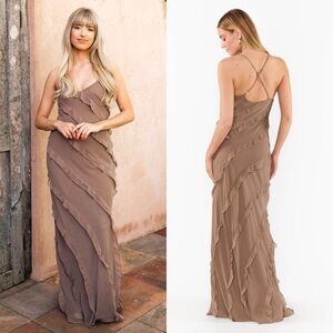 NEW Show Me Your Mumu Romance Ruffle Maxi Dress in Dune Chiffon